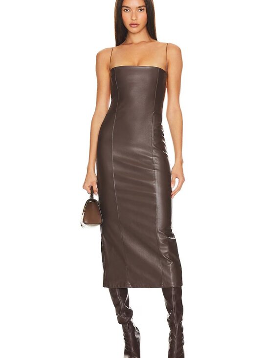 REVOLVE Dresses & Skirts - Revolve AAIZEL Faux Leather Midi Dress | Dark Brown | M | NWT